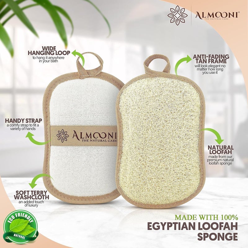 ALMOONI باد جسم مقشر من لوفا الفاخر، مصنوع من إسفنجة لوفا مصرية طبيعية - لوفا على شكل ربطة عنق - 2 قطعة (1 عبوة) - Image 2
